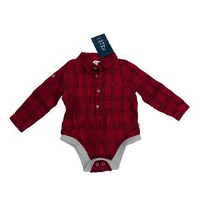 NWT Me & Henry 12/18M Red & Black Plaid Jasper Button Up Onesie
